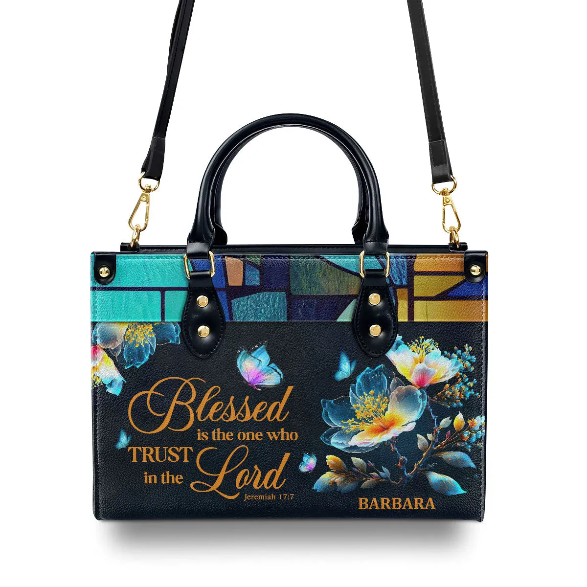 Personalized Leather Handbag With Handle Blessed Is The One Who Trusts In The Lord Jeremiah 177 Spiritual Gift Of Faith For Women