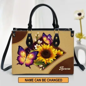 Personalized Sunflower And Butterfly Leather Handbag - Gifts For Women Of God