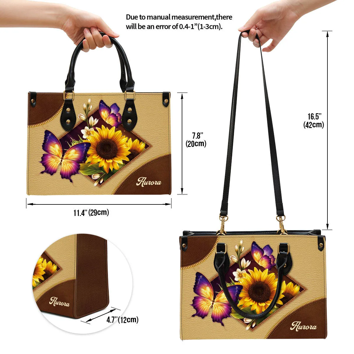 Personalized Sunflower And Butterfly Leather Handbag - Gifts For Women Of God