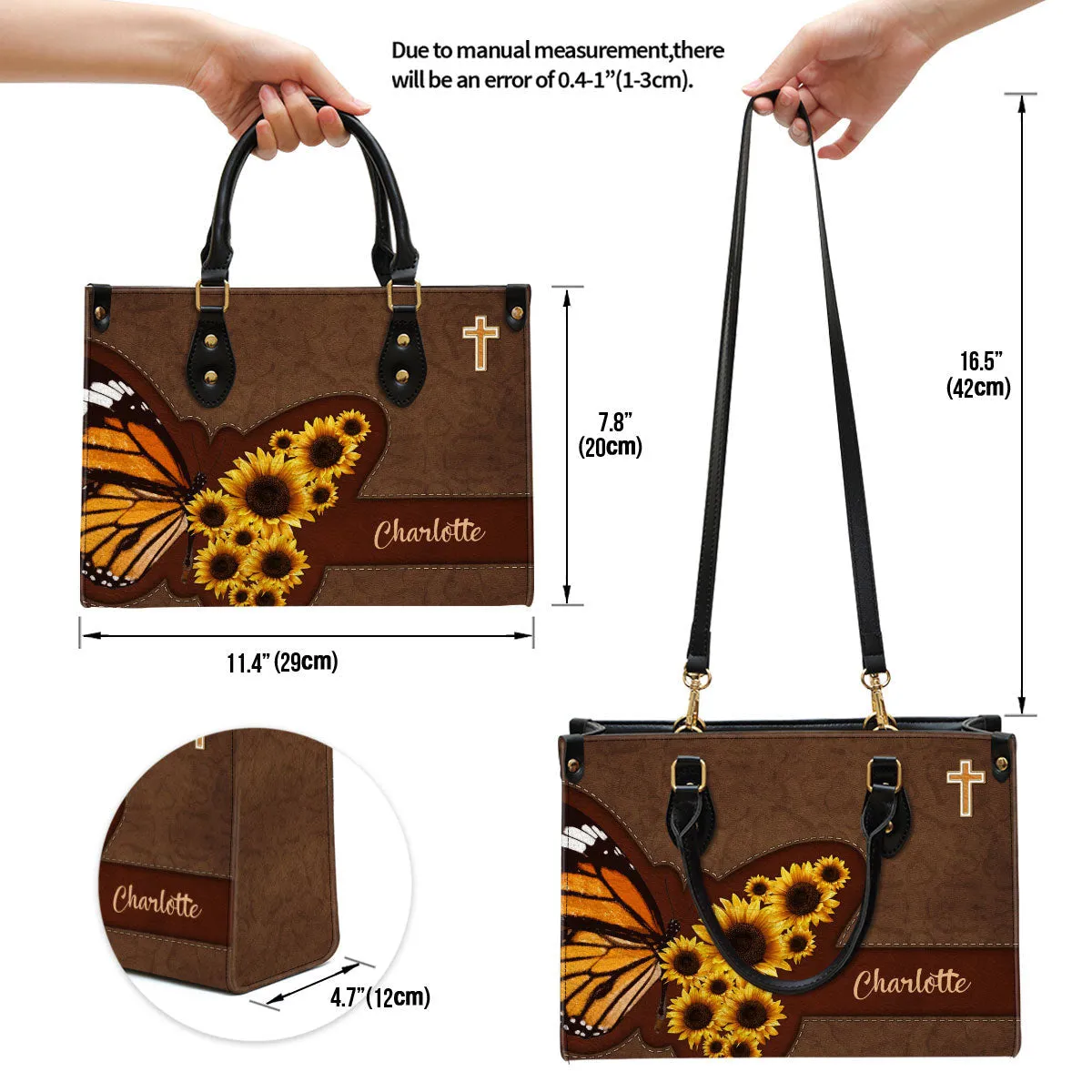 Personalized Sunflower Leather Handbag With Handle Religious Gifts For Christian Women