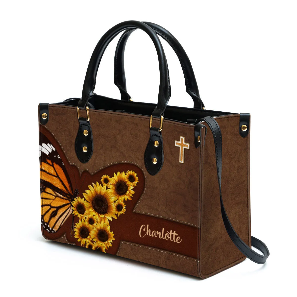 Personalized Sunflower Leather Handbag With Handle Religious Gifts For Christian Women