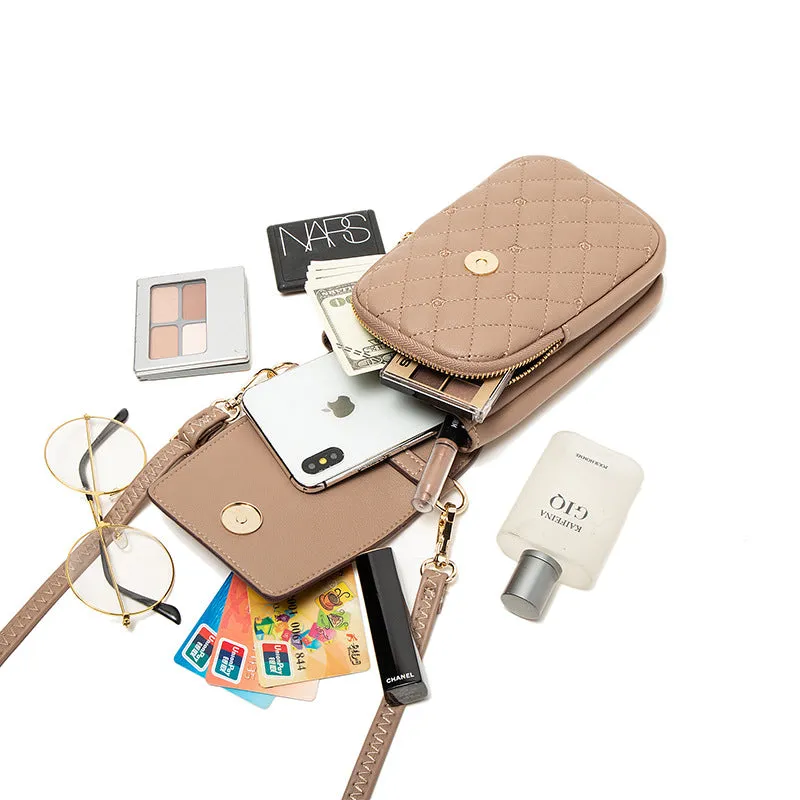 Plaid Sewing Design Mobile Phone Bags For Women Simple Buckle Multifunctional Crossbody Shoulder Bag