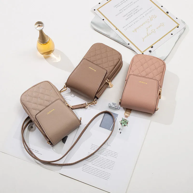 Plaid Sewing Design Mobile Phone Bags For Women Simple Buckle Multifunctional Crossbody Shoulder Bag