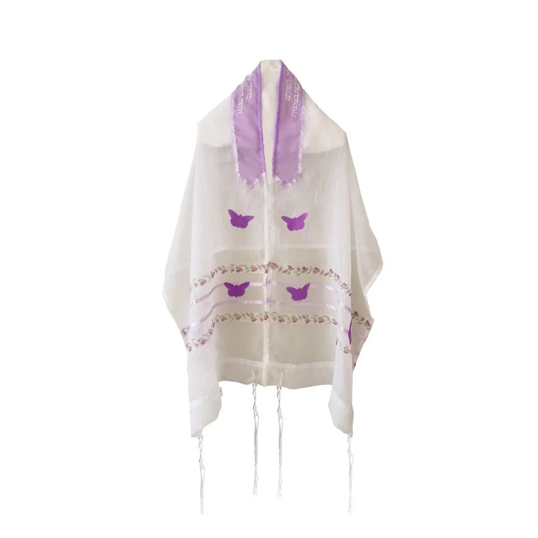 Purple Butterfly Tallit for Girls, Bat Mitzvah Tallit, Woman Tallit