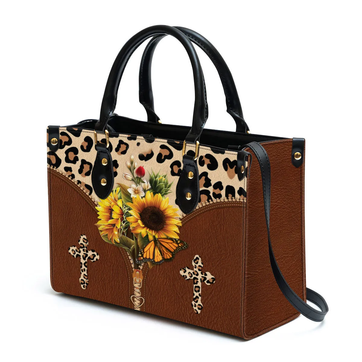 Sunflower Cross Leather Handbag 1 - Religious Gifts For Women - Women Pu Leather Bag