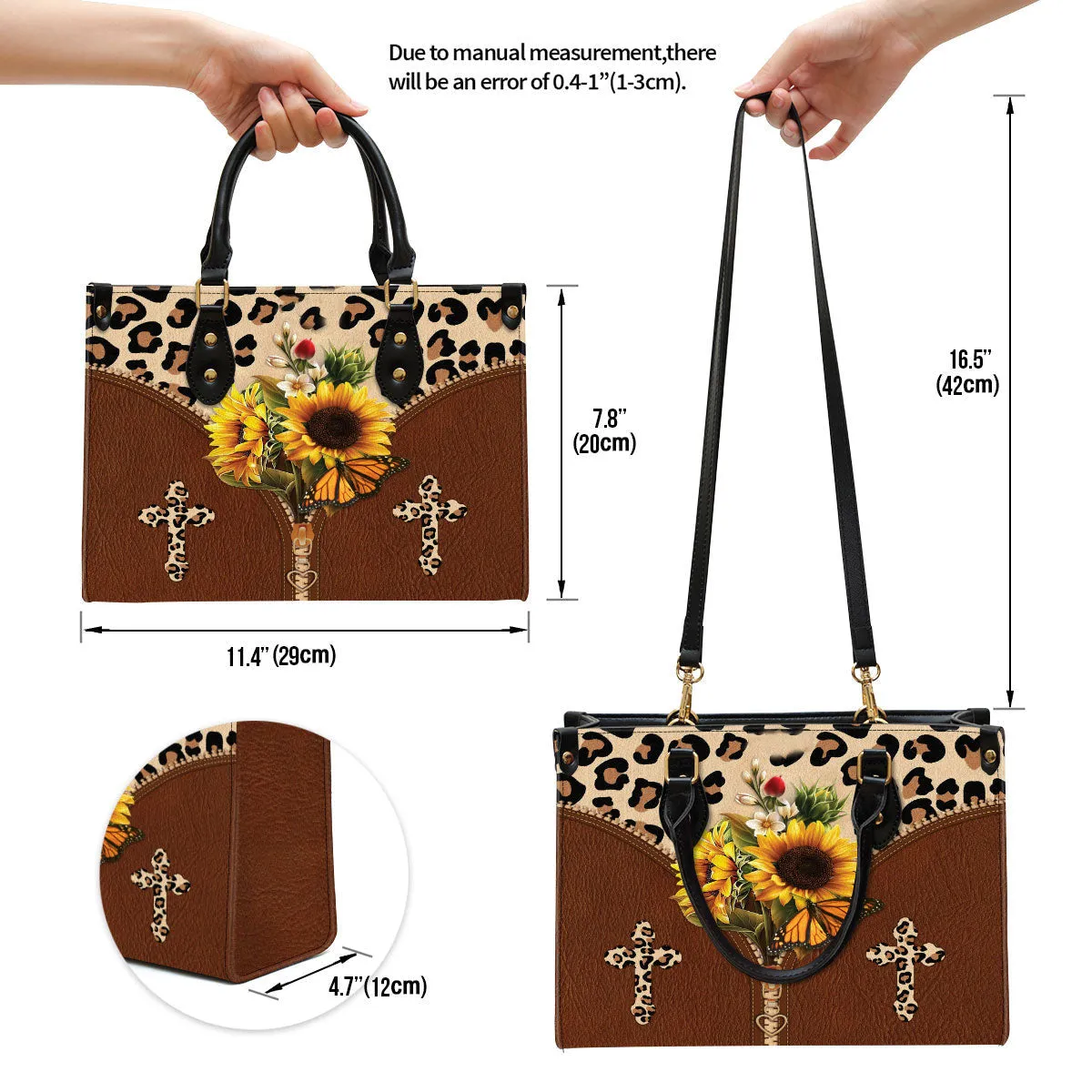 Sunflower Cross Leather Handbag 1 - Religious Gifts For Women - Women Pu Leather Bag