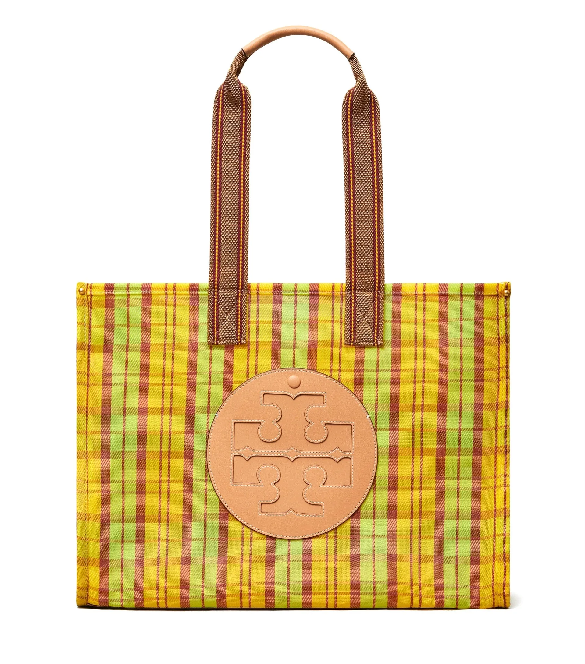 Tory Burch Green, Yellow Mercado Plaid Ella Mesh Market Tote Bag