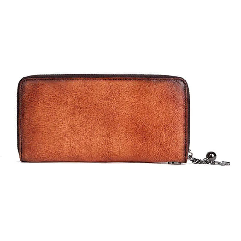 Vintage Embossed Leather Long Wallet for Women