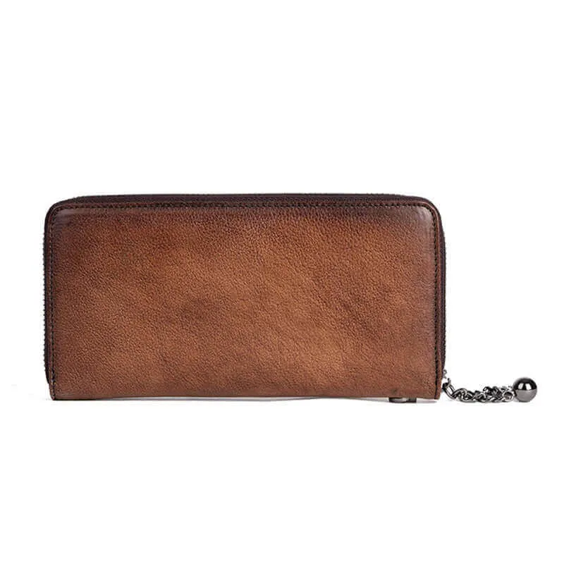 Vintage Embossed Leather Long Wallet for Women