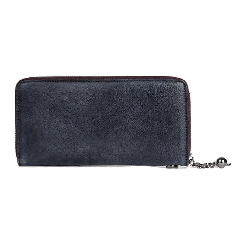 Vintage Embossed Leather Long Wallet for Women