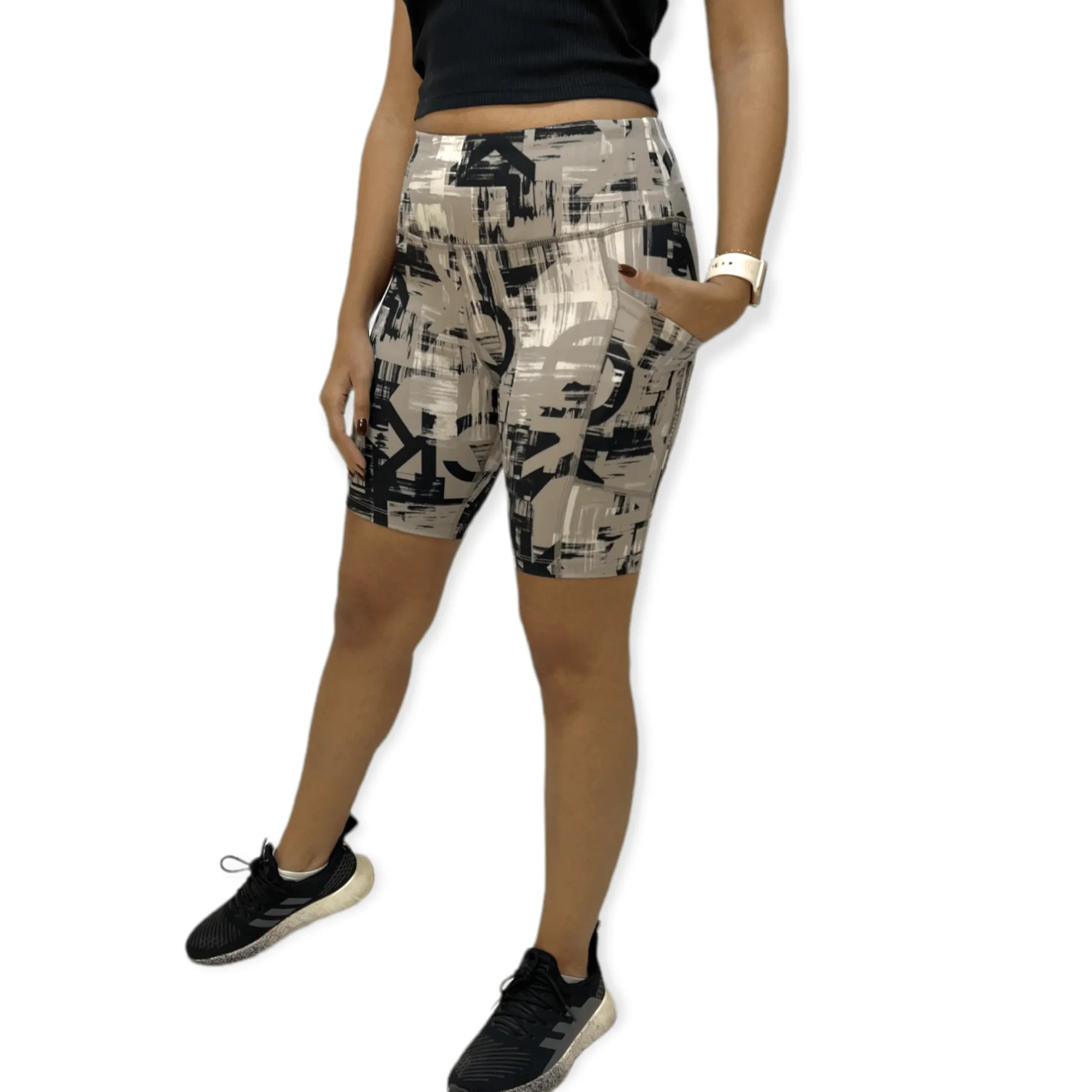 Women Sports Shorts - Black x Beige